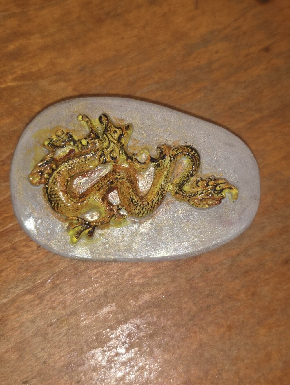 Resin Brooch Of Chinese Dragon Handpainted Antiqued Style